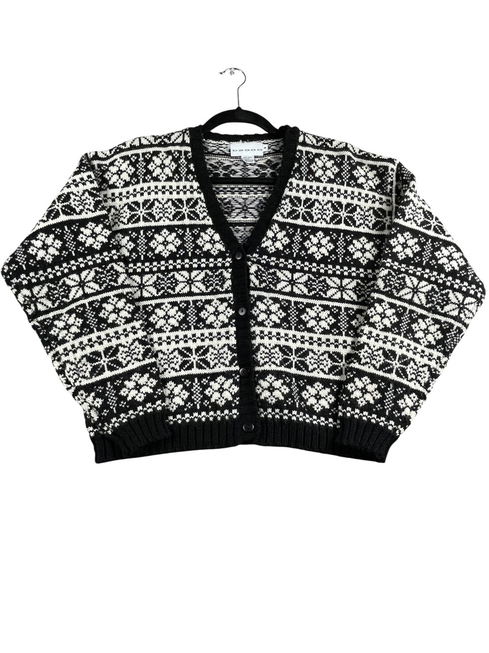 Vintage 100% Wool Cropped Nordic Fair Isle Timeless Stylish Cardigan Sweater M